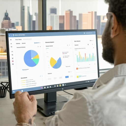 Analyzing Local SEO Data in North Carolina Business owner reviewing local SEO analytics with North Carolina landmarks