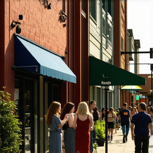 Local Raleigh street scene with shops and people