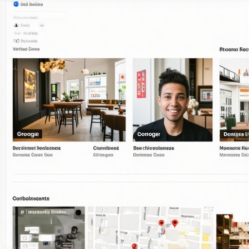 Screenshot of a Google My Business dashboard with profile details, photos, and reviews.
