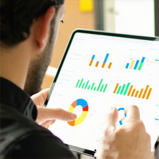 Business owner analyzing analytics on a tablet to improve local SEO in Raleigh.