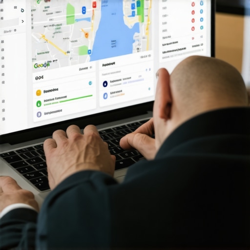Person analyzing local SEO metrics and Google Maps data on a laptop