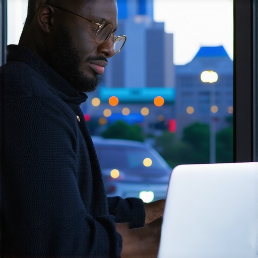Business owner updating Google My Business profile on laptop in Raleigh