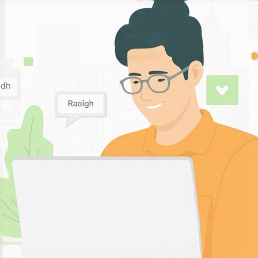 Business owner updating Google My Business profile on laptop with Raleigh background