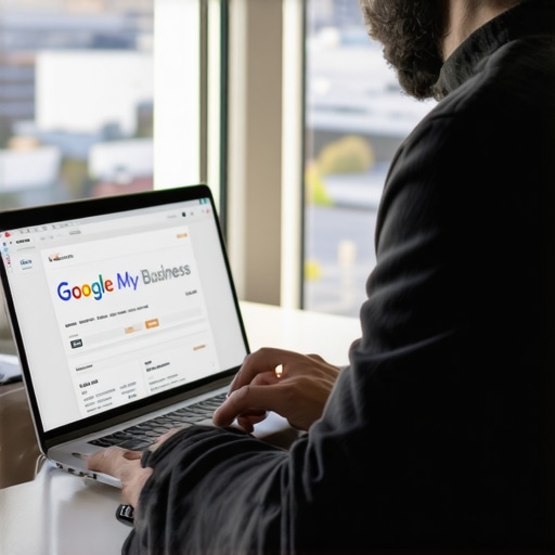 Business owner editing Google My Business profile for Raleigh-based business on laptop.