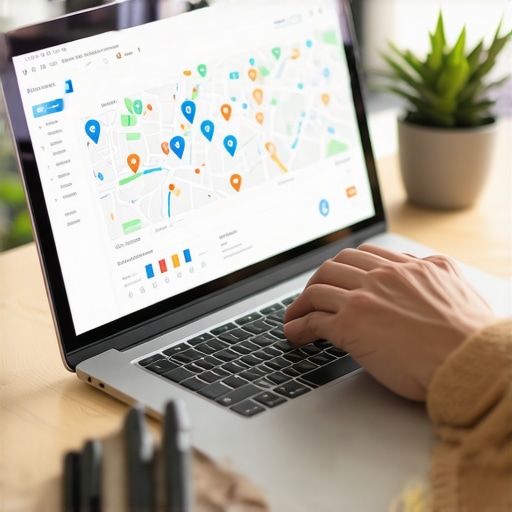Person analyzing local SEO metrics on a laptop with Raleigh area map and charts