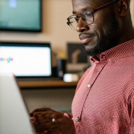 Business owner updating GMB profile on a laptop