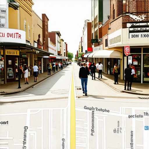 Raleigh shopfronts with Google Maps overlay showing local business positions.