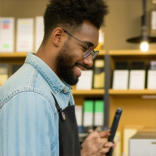 Business owner working on Google My Business profile on a laptop in a Raleigh shop