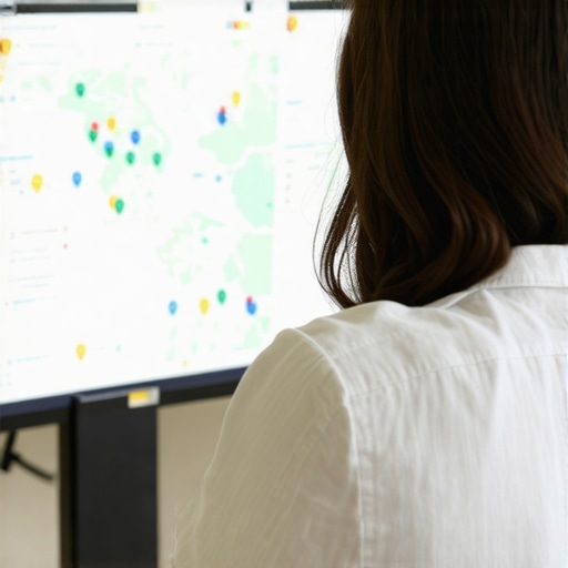 Person reviewing SEO analytics on a laptop with Raleigh city maps and metrics visualized