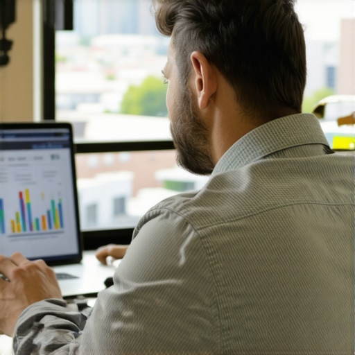 Business owner reviewing SEO data with Raleigh skyline