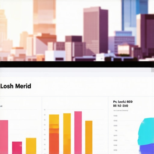 Person analyzing local SEO metrics on a digital dashboard with Raleigh cityscape in background