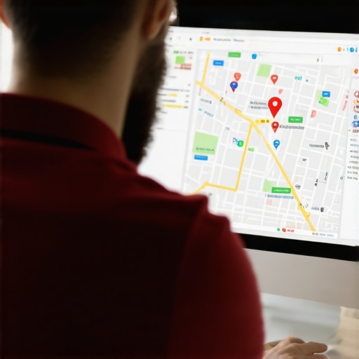 Business owner reviewing Google Maps ranking data on a laptop for Raleigh business.