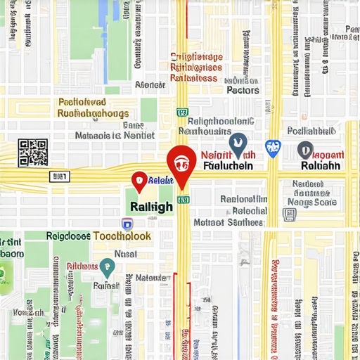 Local Business Map in Raleigh Map showing Raleigh neighborhoods with highlighted local business locations, emphasizing proximity signals.
